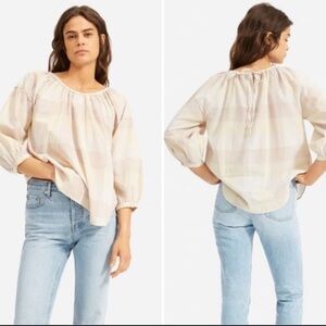 Everlane Women's Beige Plaid Blouse air touch size 6